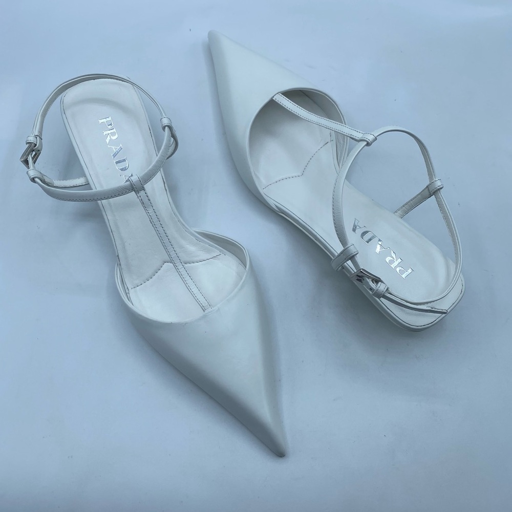 Prada Leather T-Strap Ballerina Pumps